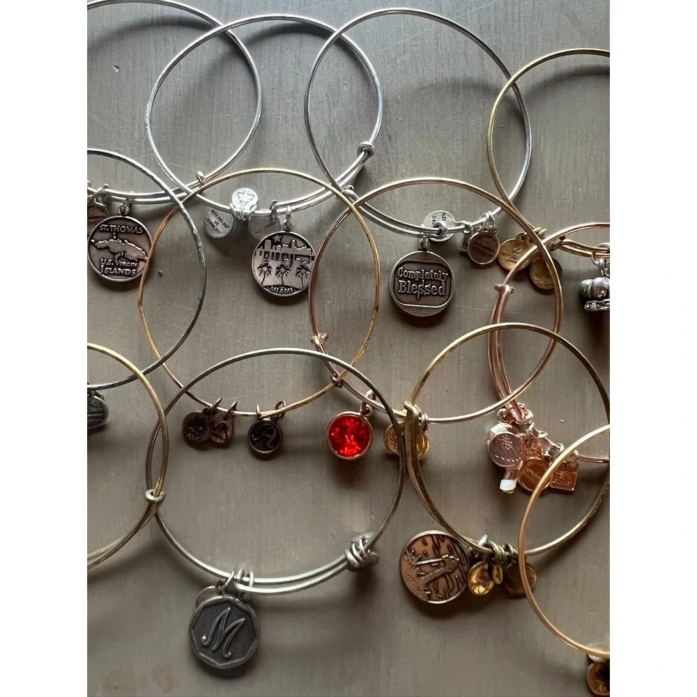 Alex and Ani Bangle Bracelet Lot 11pc Silver Gold Rose Gold Charms